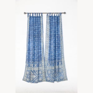 Sari Curtains 84&quot;L Boho Curtains Light-Filtering drapes, sheers, Bed Canopy, backdrop Window Treatment For Living/Bedroom Denim Blue