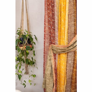 Bedroom Collection Light-Filtering Sari Curtains 84&quot;/96&quot;L Boho Curtains, Bed Canopy, Elegant Sunburst Golden Boho Window Treatment