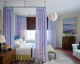 Bed Canopy Curtains - Boho Sari Canopy Panels - Sheer Four Poster Bed Drapes - Bedroom Curtains - A set of  Lavender / Periwinkle sheers