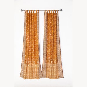 Light-Filtering Sari Curtains 84&quot;/96&quot;/108&quot;L Boho Curtains, sheer drapes Bed Canopy, Amber Gold Window Treatment Living/Bedroom Customizable