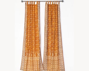 Light-Filtering Sari Curtains 84"/96"L Boho Curtains, sheer drapes Bed Canopy, Amber Gold Window Treatment Living/Bedroom Customizable