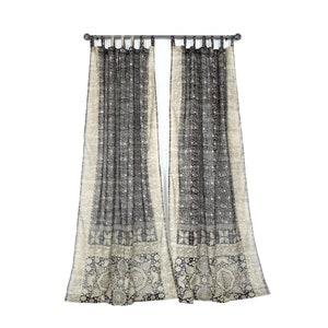 Sari Curtains 84&quot;/96&quot;L Boho Curtains BoHoEARTH Collection Light-Filtering Black Sari backdrop Bed Canopy Window Treatment For Living/Bedroom