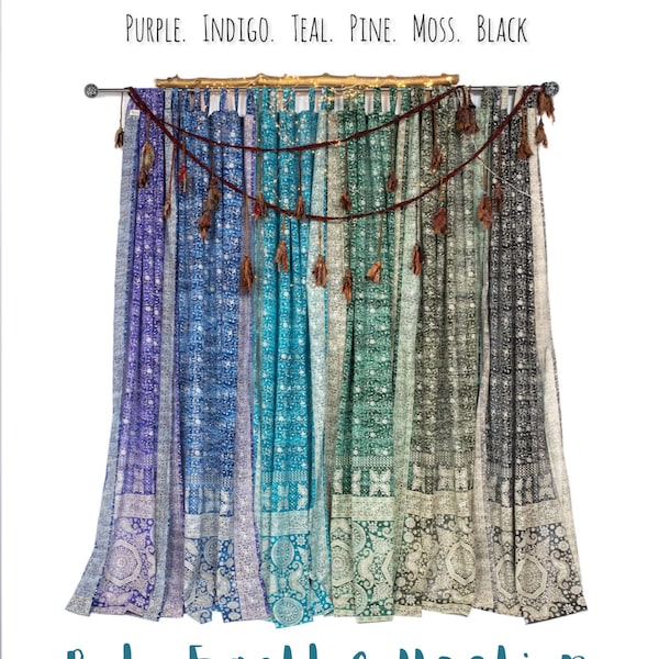 Sari Curtains Light-Filtering, Boho Window Treatment For Living room and Bedroom