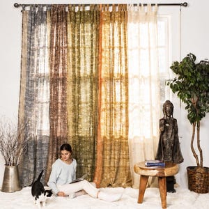 Block Print Sari Curtains, Light filtering , Boho Window Treatment, 84/96"L