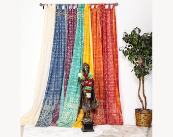 Chakra Collection Block Print Sari Curtain, Boho Window Treatment