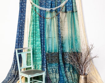 Sari Curtains 84"/96"L Boho Curtains HEAVENLY BACKDROP Collection Light-Filtering sheer drapes Bed Canopy Tapestry Chuppah customizable