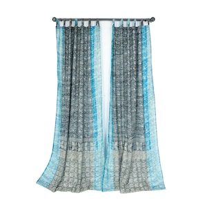 Sari Curtains Boho light filtering sheer drapes Gray silver Turquoise Slate cool Tones Window Treatment Sheer Drapes Bedroom Living Bedroom