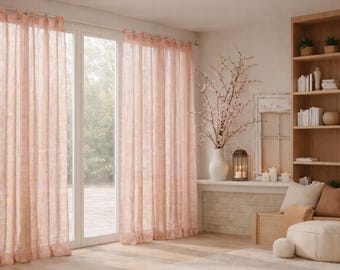 Block Print Sari Curtains, Dusty Rose Sheer Georgette, Boho Window Treatment