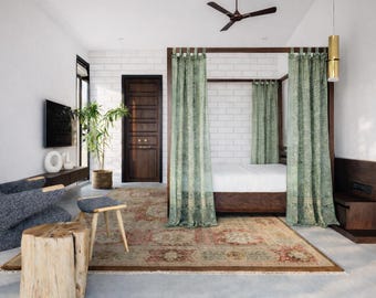 Sheer Canopy Drapes for Four Poster Bed - Luxury Sari Curtain Panels Set - Soft Light Filtering Bed Canopy