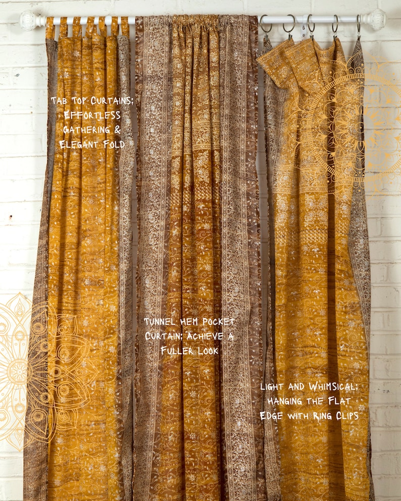 Boho Sari Curtain Custom Set 4 Panels 84"l , Unique Mix Sheer Organza ...