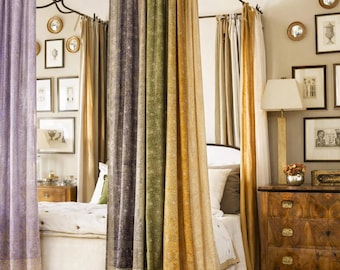 Sheer Canopy Drapes for Four Poster Bed - Luxury Sari Curtain Panels Set - Soft Light Filtering Bed Canopy