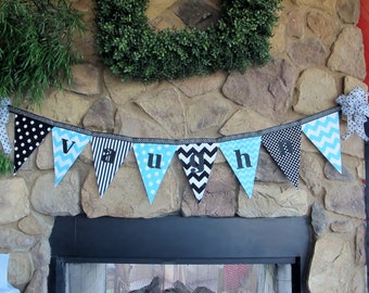 Festive pennant banner for special event or to hang in a baby's room or to use for a photo prop.