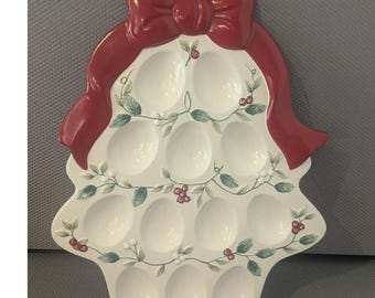 VTG Pfaltzgraff Christmas Tree Deviled Egg Tray Ceramic Holiday Serving Platter