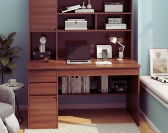 Computerbureau met boekenplankopslag Studietafel Thuisbureau Organizer Houten werkstation Student Slaapkamer Meubels Werk Modern