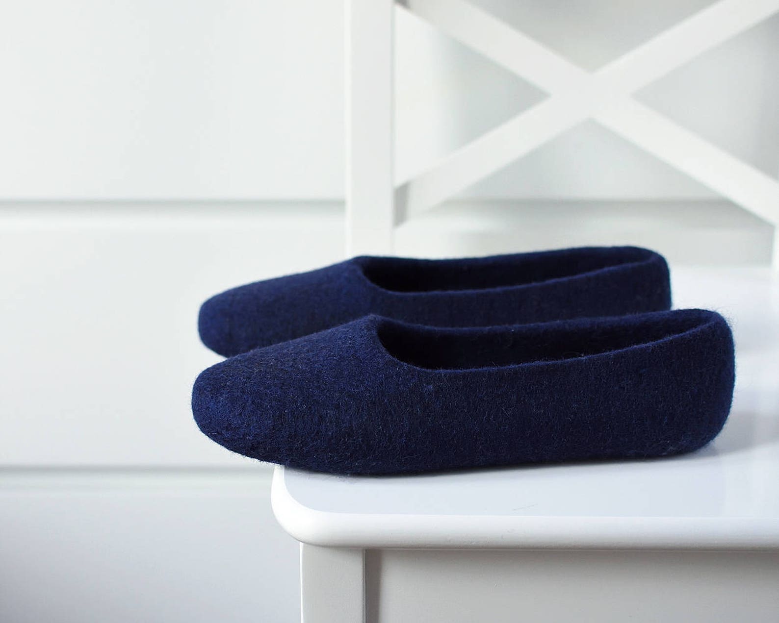 navy felt slippers for women - hand dyed wool slippers - felted ballet flats - indoor footwear women - minimalist mother's d