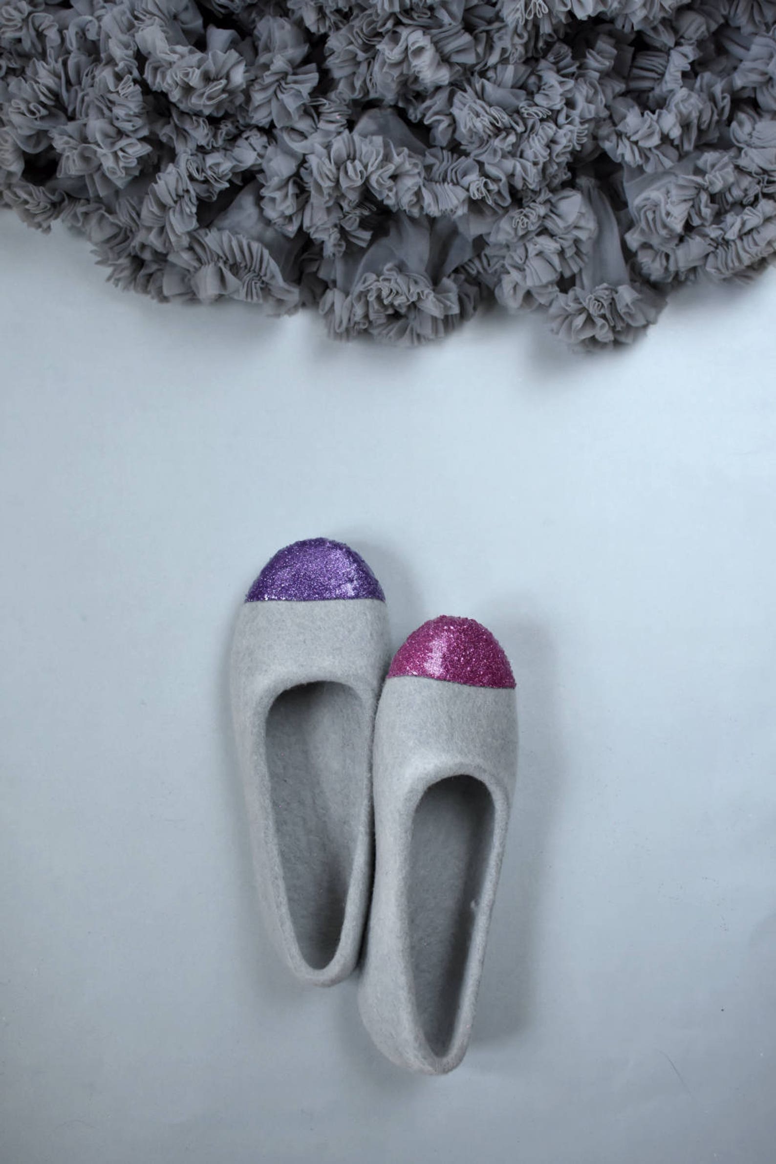 women felted ballet flats - glitter slippers - women felt slippers - grey slippers for her - wool slippers - fuchsia glitter - p women felted ballet flats - glitter slippers - women felt slippers - grey slippers for her - wool slippers - fuchsia glitter - p