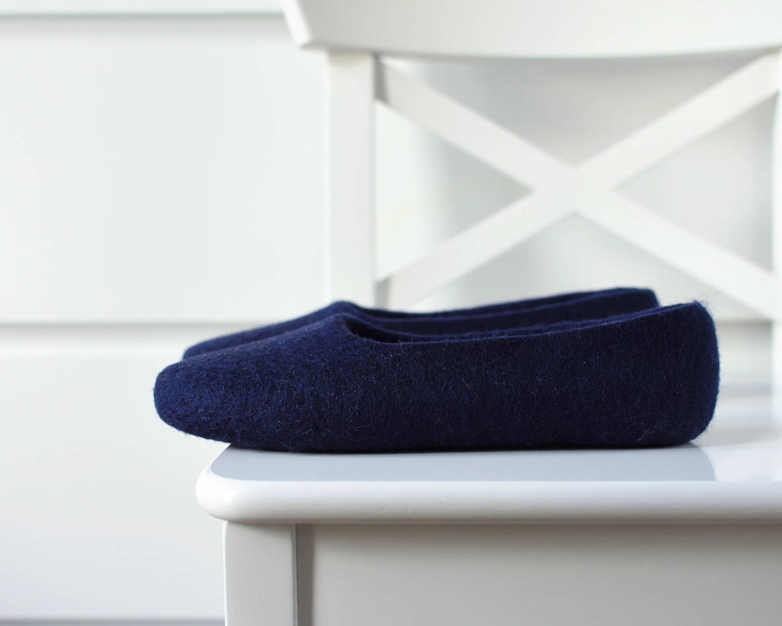 navy felt slippers for women - hand dyed wool slippers - felted ballet flats - indoor footwear women - minimalist mother's d