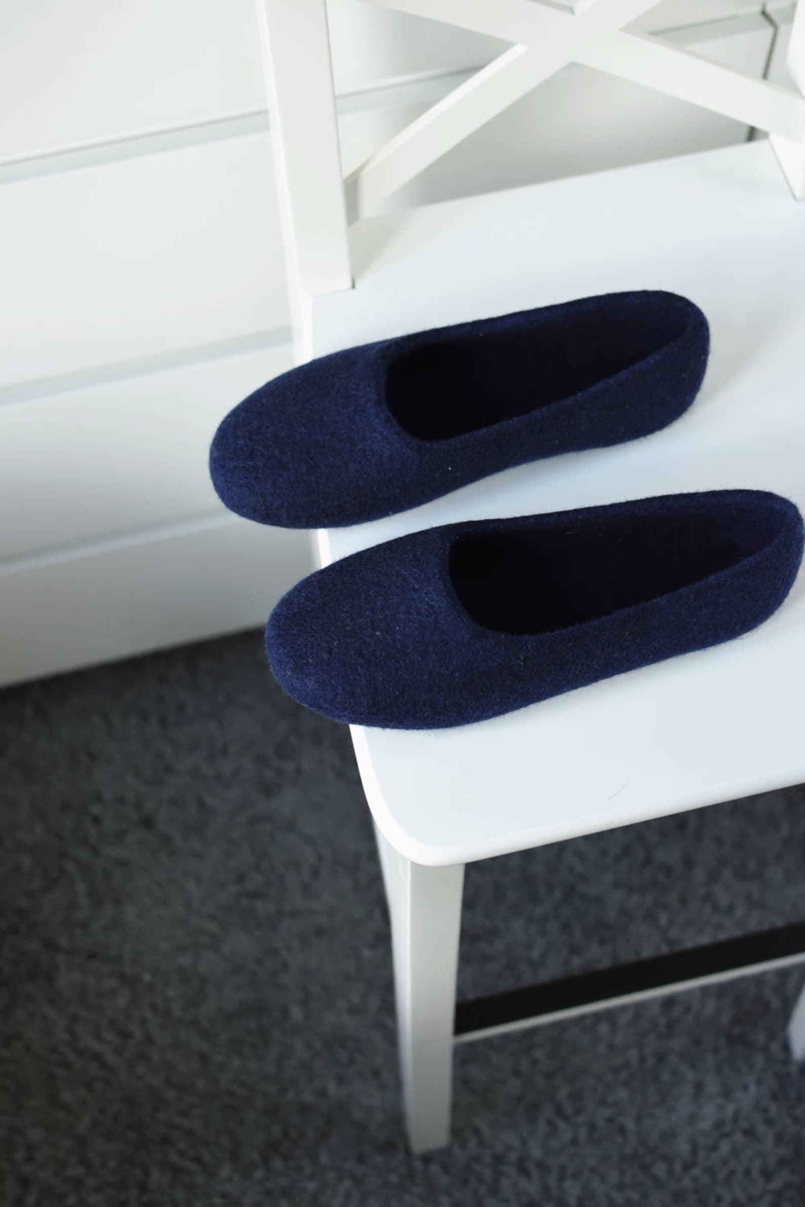 navy felt slippers for women - hand dyed wool slippers - felted ballet flats - indoor footwear women - minimalist mother's d