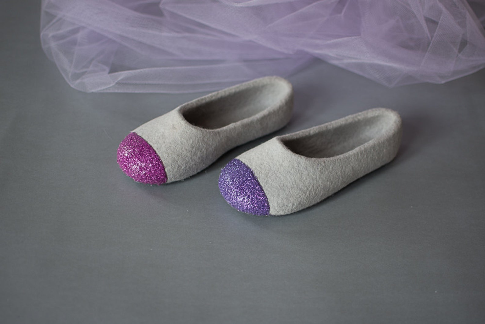 women felted ballet flats - glitter slippers - women felt slippers - grey slippers for her - wool slippers - fuchsia glitter - p women felted ballet flats - glitter slippers - women felt slippers - grey slippers for her - wool slippers - fuchsia glitter - p