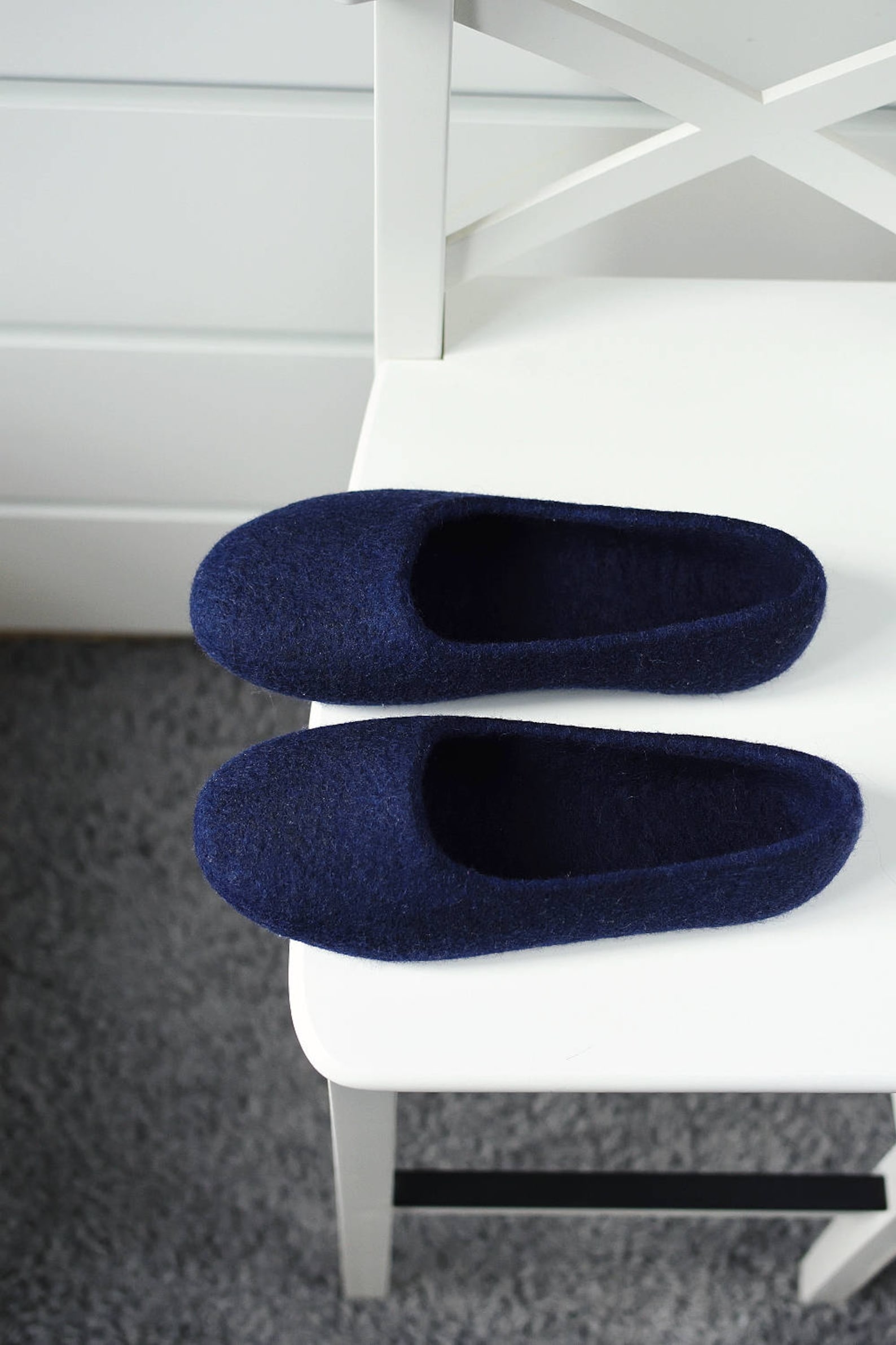 navy felt slippers for women - hand dyed wool slippers - felted ballet flats - indoor footwear women - minimalist mother's d