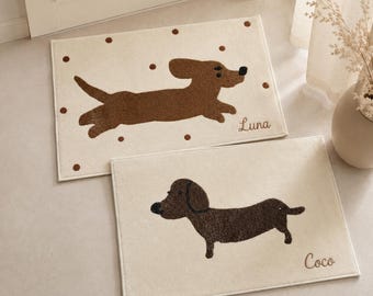 Personalized Dachshund Dog Doormat, Cream Brown Entryway Rug 60x40 cm，New Home Gift