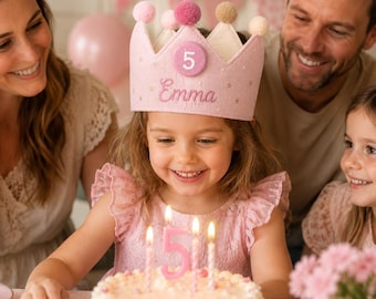Personalized Embroidered Birthday Crown, Reusable Number Hat (Ages 0-9)