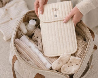 Personalized Quilted Diaper Bag Organizer Pouch, Embroidered Baby Essentials Travel Bag