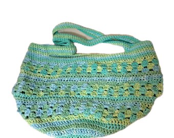 Hand-Crocheted Cotton Market Bag, Reusable Eco-Friendly Tote, Ocean Greens Bag
