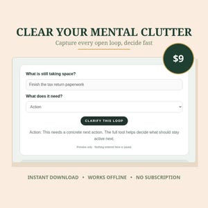 Brain Dump Planner — Open Loop Rescue for Overthinking, Mental Clarity & Mind Dump Organizer, Instant Download