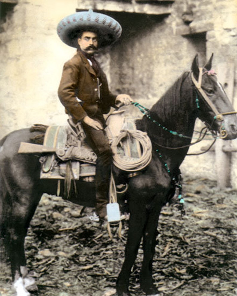Mexican Revolutionist Emiliano Zapata Salazar 8x10 Hand Color Tinted Photograph