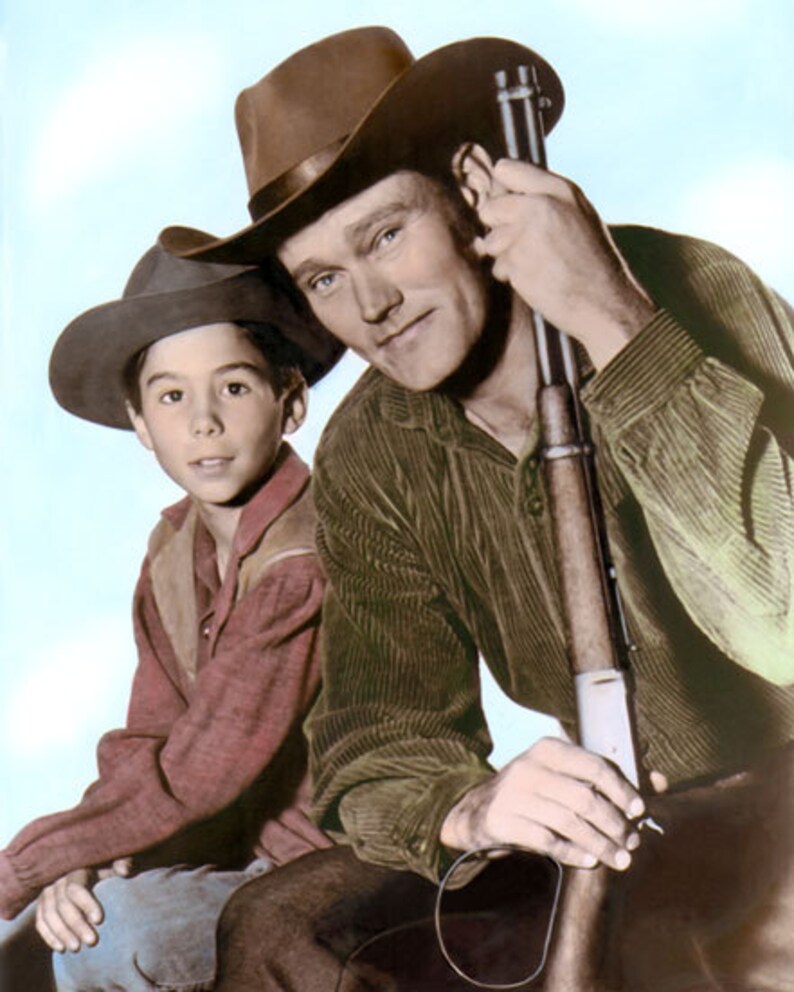 Johnny Crawford Chuck Connors 1960s The Rifleman Hollywood Actors 8x10 Hand Color Tinted Photograph