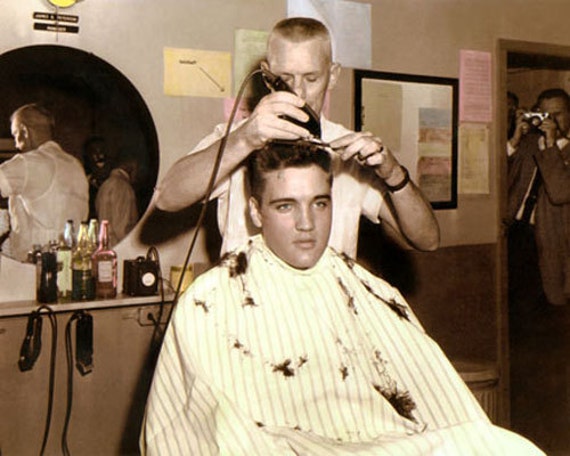 Elvis Presley Hollywood Actor Singer Songwriter Army Haircut 3 24 1958 8x10 Hand Color Tinted Photograph