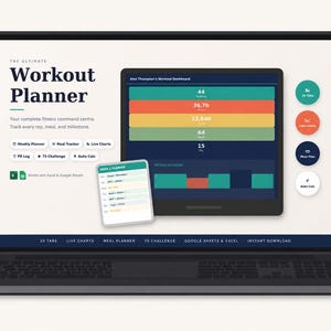 Workout Spreadsheet | 6-Week Fitness Tracker | Excel & Google Sheets | Workout Log, Meal Planner