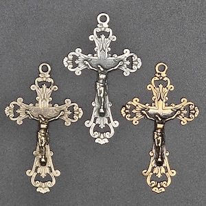 Charm Crucifix à volutes | Élément de chapelet en bronze rouge, bronze blanc et argent sterling