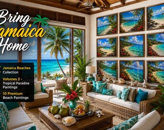 Paquete de láminas decorativas de playas de Jamaica, volumen 2 / 10 pinturas de playas tropicales / láminas de paisajes costeros del Caribe / decoración imprimible