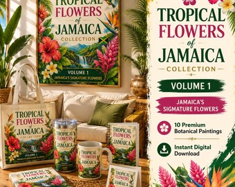 Colección Flores Tropicales de Jamaica Vol. 1 / 10 Láminas Botánicas para Pared / Paquete de Acuarelas Florales del Caribe / Descarga de Arte Imprimible