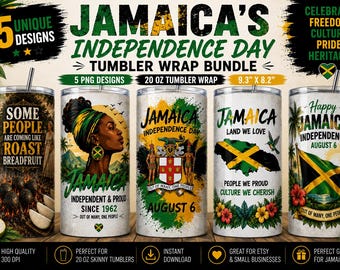 Diseños para vasos del Día de la Independencia de Jamaica / Paquete de 5 imágenes PNG (Descarga digital)
