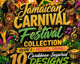 Paquete de diseños PNG del Festival de Carnaval de Jamaica Vol. 4 / 10 diseños / Frases del Carnaval del Caribe / Descarga digital