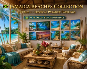 Paquete de láminas decorativas de playas de Jamaica, volumen 1 / 10 pinturas de paraísos tropicales / láminas de paisajes costeros del Caribe / decoración de playa imprimible
