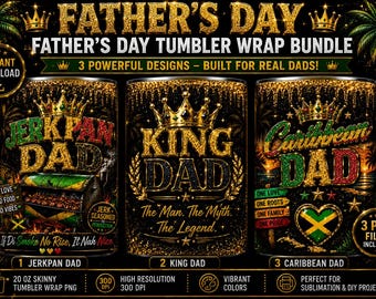 Paquete de envoltorios para vasos con temática caribeña para el Día del Padre / Papá Rey, Papá Jerkpan, Maestro de la Parrilla (Descarga digital)