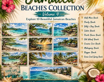 Colección Playas de Jamaica Volumen 4 / 10 Láminas de Playa en Acuarela / Arte Mural Caribeño / Decoración Costera Tropical / Arte Imprimible