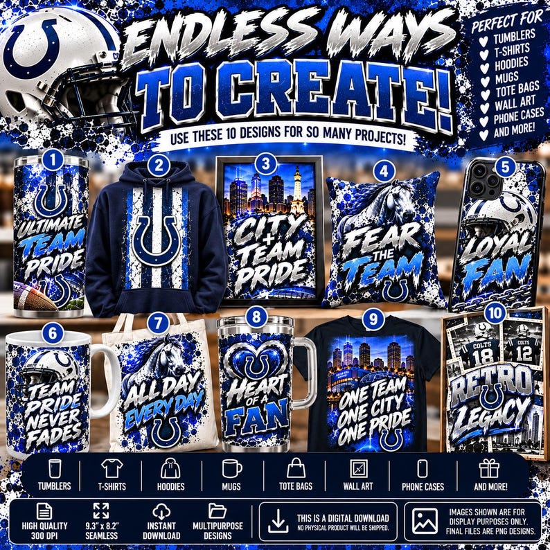 Indianapolis Colts Digital Design Bundle | 10 Football Fan Graphics ...
