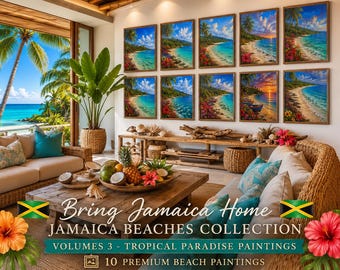 Paquete de láminas de playas de Jamaica, volumen 3 / 10 pinturas de playas tropicales / láminas de paisajes costeros del Caribe / arte imprimible