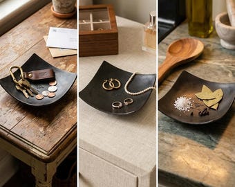 Forged Metal Trinket Dish – Hand-Hammered Catchall Bowl, Rustic Modern Accent