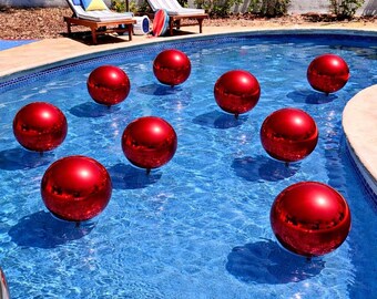 Metallic Red Floating Pool Balloons, Large Foil Party Decor