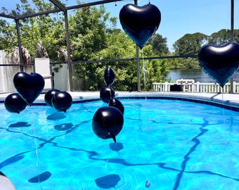 Black Floating Pool Balloons, Heart Balloon Pool Decor, Waterproof Party Decorations, Floating Balloon Kit for Pool Party, Wedding, Birthday