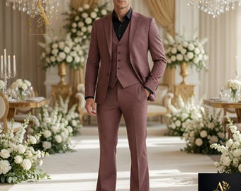 Dusty Rose 3-delig pak bruidegom Trauanzug Herren Altrosa Costume Homme Rose Fané Vintage uitlopende elegante retro bruiloft herenkleding outfit
