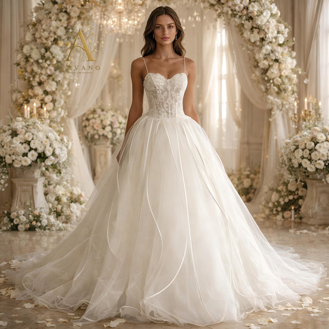 Basque Strap Spaghetti Strap Lace Wedding Dress | Sheer Corset Bridal Gown | Ribbon ...
