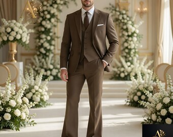 Abito da sposo marrone a tre pezzi Trauanzug Herren Costume Homme Mariage Groom Outfit Mocha Formal Menswear Elegant Style