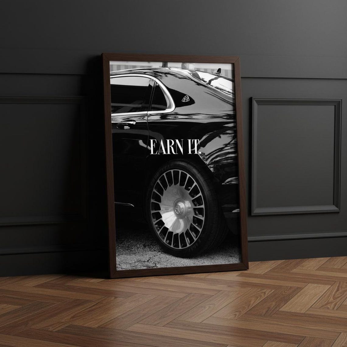Earn It Luxury Car Motivational Poster | Black White Wall Art | Success ...